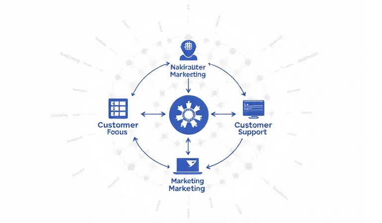 Data flow visualization with arrows pointing to different services and analytics icons